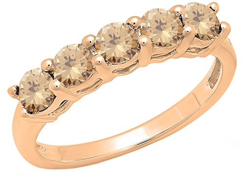 DazzlingRock Collection 0.75 Carat (ctw) 14K Round Champagne Diamond Ladies 5 Stone Wedding Ring, Rose Gold, Size 8.5