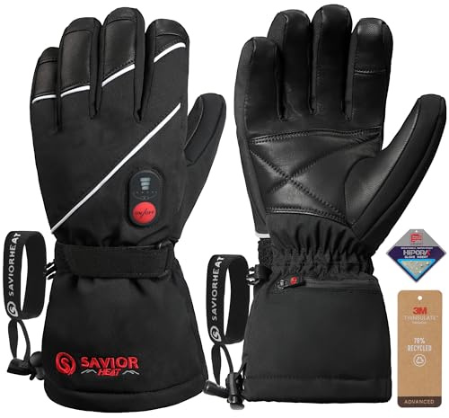 SAVIOR HEAT Heated Gloves for Men Women, Rechargeable Electric Heated Leather Skiing and Snowboarding Gloves (XS)