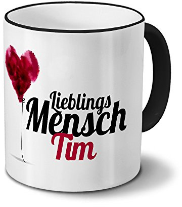 printplanet Tasse mit Namen Tim - Motiv Lieblingsmensch - Namenstasse, Kaffeebecher, Mug, Becher, Kaffeetasse - Farbe Schwarz
