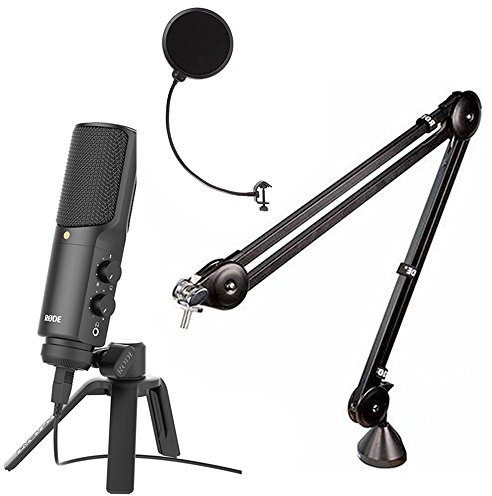 Rode NT-USB Microphone à condensateur pour podcast avec bras Rode PSA1 et filtre anti-pop