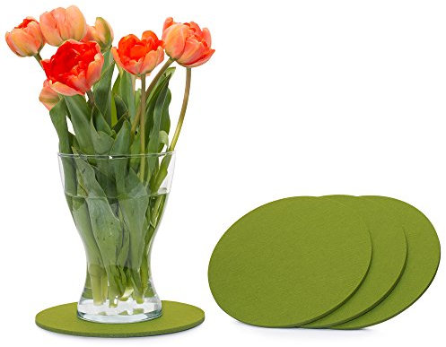 FILU Filzuntersetzer rund 25cm 4er Pack (Farbe wählbar) Grün - Untersetzer aus Filz für Tisch und Bar als Glasuntersetzer/Getränkeuntersetzer für Glas und Gläser