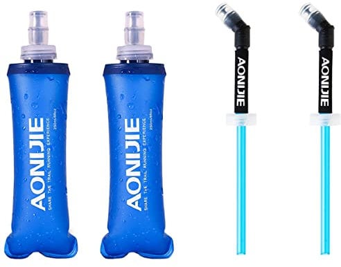 Azarxis Gourde Souple Flasque Running Bidon Sport Pliable Poche Hydratation Flacon Bouteille d'eau pour Randonnée Marathon (250ml avec Paille - 2 Pièces)