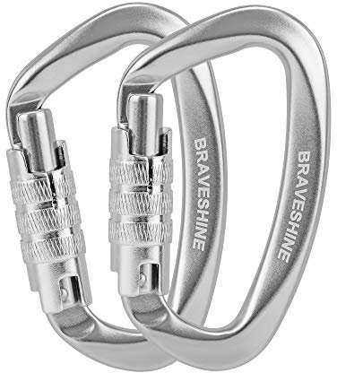 BRAVESHINE Karabiner Karabinerhaken, 12KN Twist Lock Karabiner 80mm Aluminium Karabinerhaken groß mit Belastbarkeit bis 1200KG für Hängematte Sonnensegel Schaukel, 2 Stück