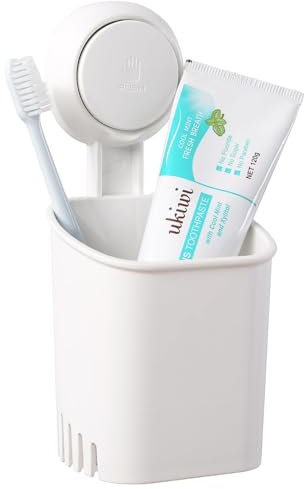 LEVERLOC Toothbrush Holder Suction Cup Toothbrush Organizer No Drilling Waterproof Wall Mounted Electric Toothbrush Holder for Toothpaste Razor Makeup Brush for Shower Bathroom Kitchen (1 pack)