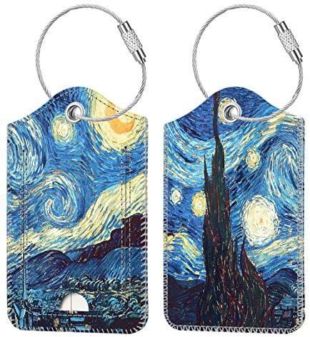 Fintie Luggage Tags, Privacy Cover ID Label with Stainless Steel Loop and Address Card for Travel Bag Suitcase - Starry Night (2 Piece)