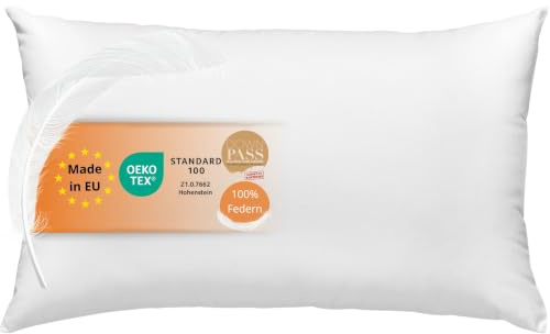 sleepling Federkissen 40x80 cm, Kissen mit Kissenfüllung Federn | PoIster, Inlett, Füllkissen, Innenkissen, 100% Baumwolle, Downpass, Made in EU, OEKO-TEX, Waschbar bis 60 Grad
