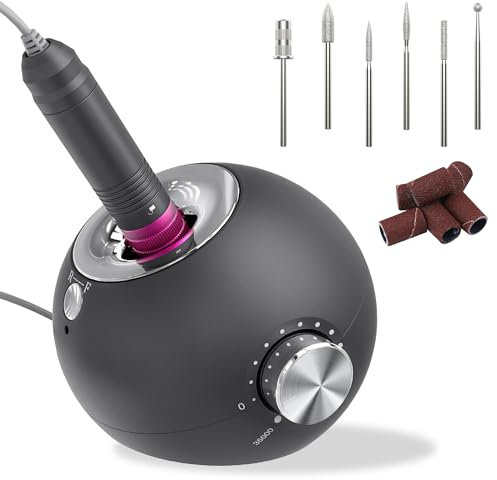 Delanie Professional Nail Drill Machine 35000RPM for Acrylic Nails Gel Polish Electric Nail File Kit Manicure Drill Set for Home and Salon Use with Six Sanding Bands and Drill Bits UK Plug(Wired-Gray)