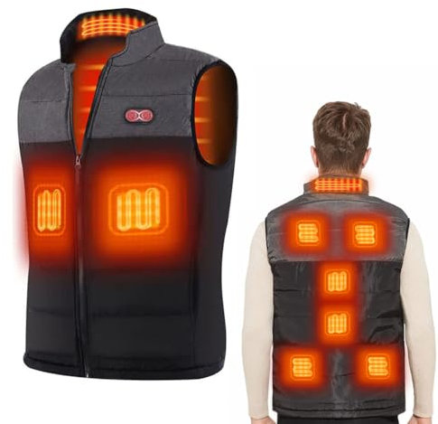 Electric Heated Vest for Man with 11 Heating Zones,Double Switch Adjustable USB Electric Heated Gilet, Electric Heating Jacket in Winter Warm for Camping Hiking Hunting (Battery Pack Not Included)