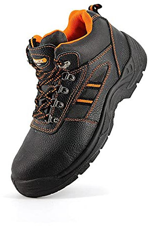 JOMIX Scarpe Antinfortunistiche Uomo Donna Unisex S1P SRC Scarpe da Lavoro Cantiere Magazzino Antiscivolo GU0463 (Nero Arancione, 44)