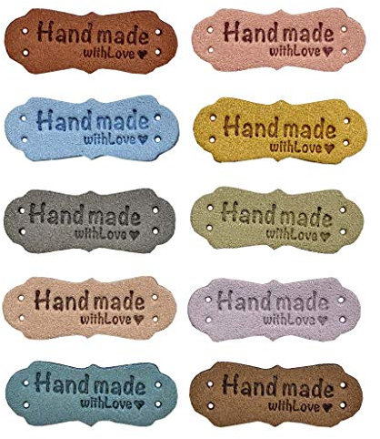 Juland 50 Stück Handmade Kunst Leder Labels Etiketten Tags PU Kleidung Tasche Näharbeit Deko DIY Kleideretiketten Rechteck Nähen Webetiketten Lederlabel Schilder Aufnäher Handarbeit – 1.5x4.2cm
