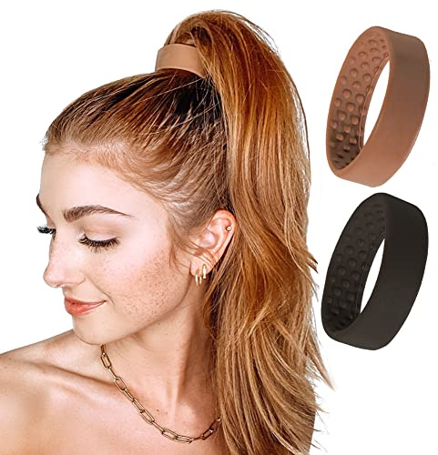 PONY-O Haargummis für feines, mittleres oder leicht dickes Haar – Original-Pferdeschwanz-Haarbänder ohne Schäden – patentiertes biegbares Design – stylisches Haar-Accessoire für Frauen – 2 Stück,
