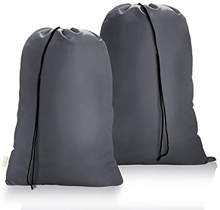 OTraki Bolsa de Colada 2 pcs con Cierre de Cordón Cesto Ropa Sucia Plegable Saco Lavadora Organizador Material Antidesgarros para Cuarto de Lavado Cocina Dormitorio Hotel de Viaje 60 X 80cm Gris