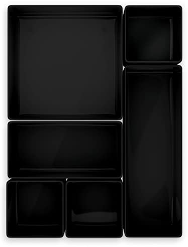 Lilly Things ANTIRUTSCH Schubladen Ordnungssystem (Schwarz 6-teilig) Schubladen Organizer Schubladeneinsatz Aufbewahrungsbox für Make-Up Kosmetik Schminktisch Schreibtisch Büro Bad Küche