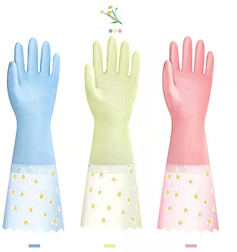Guantes de limpieza para lavar platos, 3 pares – Guantes de goma reutilizables antideslizantes para la cocina, jardinería, impermeables, para el hogar