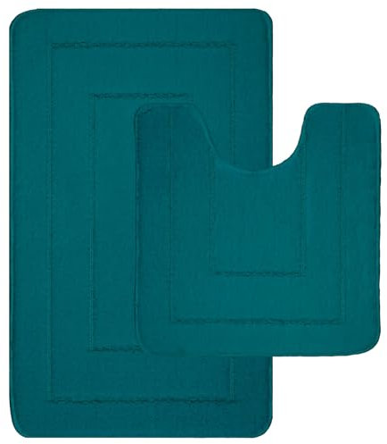 Lifestyle comfort ltd LSC Non Slip Bath Mat 2 Piece Ichra Extra Soft Water Absorbent Bathroom Mats 100% Polypropylene Pedestal Bath Rug Shower Bath Mat Bathroom Rug for Toilet (TEAL)