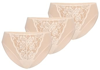 Teyli 3er Pack Unterwäsche Frauen Pantys Damen - Spitze Slips Damen-Unterhosen Damen Unterwäsche - Frauen Unterwäsche Pantys Women Slips aus Transparentem Netz Beige XXL