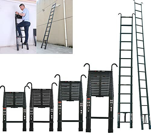 Teleskop Leiter 3,2m mit 2 Haken, Aluleiter Klappbar, Dachbodenleiter Teleskop-Design, Tragbare Ausziehbare Leiter Stufenleiter, Aus Hochwertigem Aluminium, 150kg Tragkraft
