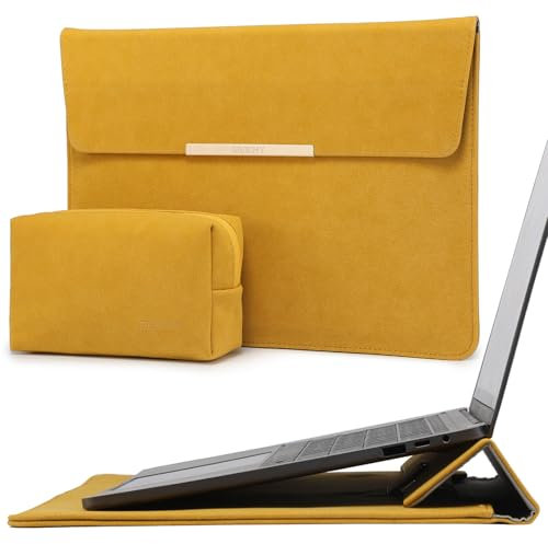GAOCHY 16 Zoll Laptophülle Tasche mit Standfunktion Kompatibel mit MacBook Pro 16 M4/M3/M2/M1 Pro/Max 2024-2019, Dell XPS 15/16, HP Envy x360 15/16, ASUS Zenbook 15, mit Zubehörtasche, Gelb