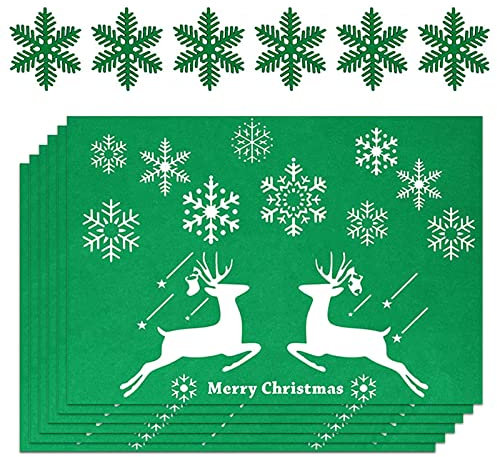 6 Pcs Tovagliette Natalizie E 6 Pcs Sottobicchieri Natalizi,Sottopiatti Natalizi in Feltro,Tappetino Da Tavola Natalizio,Set Di Design Con Fiocchi Di Neve Di Renna,per La Decorazione Della Tavola