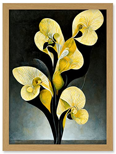 Doppelganger33 LTD Modern Abstract Black Yellow Orchid Flower Artwork Framed Wall Art Print A4