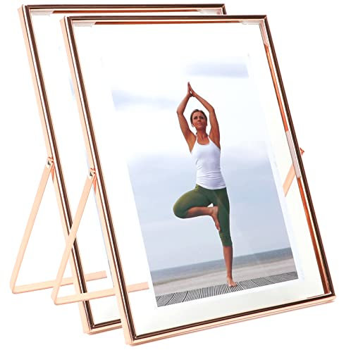 AhaGo Rose Gold Floating Picture Frame, 8x10 Inches, 2 Set, Vertical For Photo 8x10, 7x9, 6x8, Classy For Wedding, Anniversary, Birthday, Home or Office Decoration