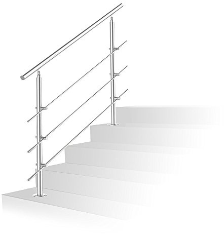 Jopassy Pasamanos de acero inoxidable para interior y exterior, barandilla para escaleras, balcones, 180 cm, 3 travesaños