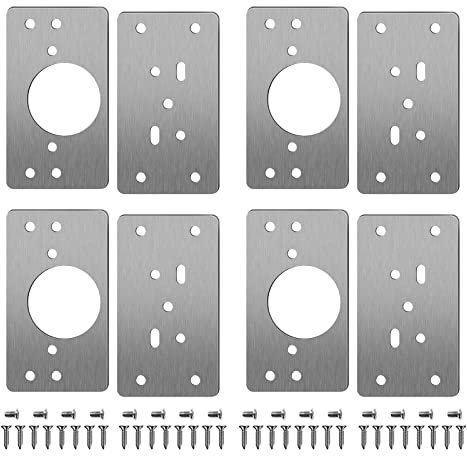 Lot de 8 plaques de réparation de charnières en acier inoxydable pour armoire de cuisine - Kit de réparation de charnières de porte avec 48 vis - Pour meubles en bois de cuisine, tiroir de fenêtre -