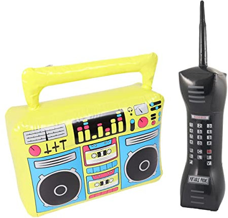 Aufblasbare Boombox und aufblasbares Handy-Paar – Retro-Kostüm-Party-Dekoration, 80er-Jahre-Neon-90er-Jahre
