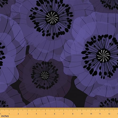 Rustikale Garten Pflanze Outdoor Stoff durch den Hof,Aquarell Blumen Blätter Stoff durch den Hof,Lila Mohn Blume Stoff, 920x150