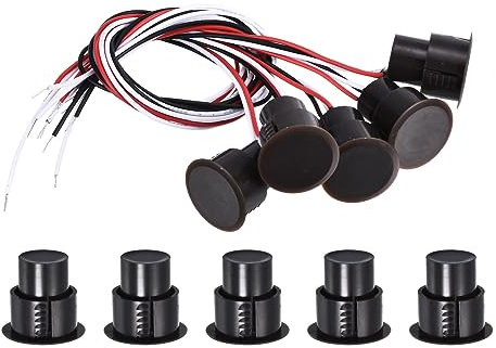 PATIKIL Magnético Reed Interruptor, 5 Paquete NO NC Cableado Empotrado Puerta Sensor Ventana Contacto Interruptor para Alarma Sistema, Marrón