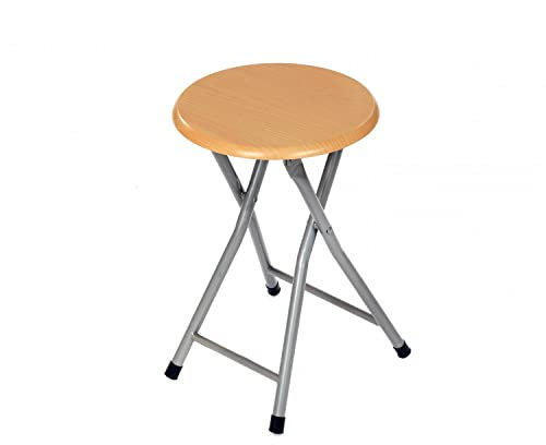 OCEANO Sedia sgabello pieghevole in legno mdf struttura metallica ideale sedia cucina soggiorno terrazzo balcone veranda giardino ripiegabile richiudibile colore naturale salvaspazio (Sgabello)