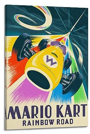 ECHUN Vintage Rennauto Poster Mario Kart Regenbogen Straße Dekorative Leinwand Wand & Kunst Bild Gemälde 20 x 30 cm
