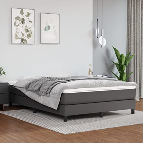 Festnight Boxspringbett 140 x 200 cm Boxspringbett Schlafzimmerbett Grau Kunstlederbett Polsterbett Bettgestell Doppelbett Bett Bettrahmen Lattenrost Jugendbett