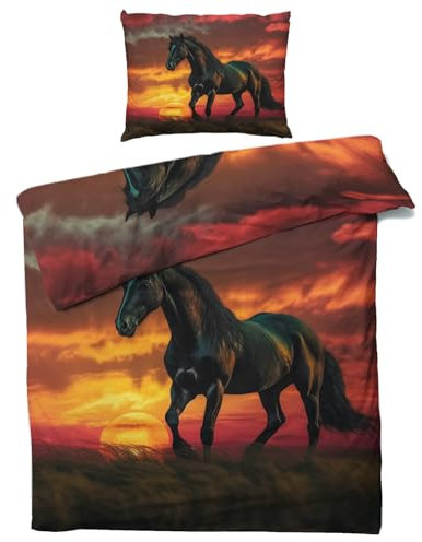 ZDABAOEC Bettwäsche Pferde 140x200, Pferdemotiv Wendebettwäsche, 110gsm Microfaser Bettbezug 2er Set, Weich Kuschelig Bügelfrei, 1 Kopfkissenbezug 70x90, mit Reißverschluss