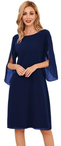 GRACE KARIN Women Formal Chiffon Wedding Guest Dresses 3/4 Sleeve Cocktail Party Dress for Summer Size 18 Navy Blue