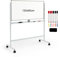 COSTWAY Tableau Blanc Effacable sur Pied 120 x 60 cm, Double Face, Tableau Blanc Roulette, 2 Hauteur Réglables, 6 Marqueurs, 12 Aimants, 1 Gomme, Tableau Blanc Mobile pour École, Bureau, Blanc