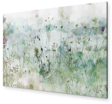 B&D XXL - Handart Wiese Kunstdruck auf Leinwand 120x80 cm 1 tlg Groß Kunstbilder wie Handgemalte Wandbilder XXL mit Acrylgel beschichtet Wand Bilder mit Struktur Blumen Natur b-C-1025-b-a