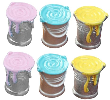 TOYANDONA 6pcs Simulated Paint Bucket Tiny House Miniature Paint Pot Models Landscape Layout Prop Mini House Adornment Small Paint Pot Figurines Resin Statue Modeling