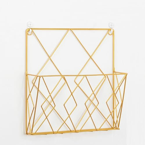 BURLOE Hängender Zeitungsständer, Zeitschriftenhalter Aus Metall Zeitungshalter Zeitungskorb Wandmontierter Zeitungsständer Mit Haken Bücher Bürounterlagen,Gold