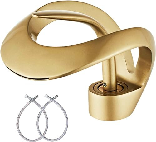 Brass Waterfall Faucet Core Elegant Single Hole Bathroom Vessel Sink Unique Contemporary Vanity for Tall Swan Faucet Gold