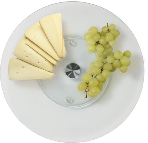 STONELINE Servierplatte Drehbar 32 cm aus Glas Bruchsicher Transparent Rund, Buffett Drehteller Lazy Susan Untersetzer Tortenplatte Servieren Dekorieren Anrichten von Kuchen Torten Desserts Fingerfood