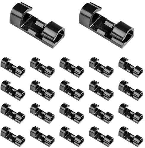 40-Pack Adhesive Cable Clips – Car Dash-Cam, PC Wire Management, Home Office Organizer (No Drilling, No Screws, Black)