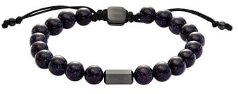Fossil Herren-Edelstahl-Perlenarmband mit Schieberverschluss, Tiefschwarz