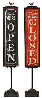 Biscottini Panneau ouvert fermé Magasin ouvert ouvert 125,5 x 20,5 x 21,5 cm - Panneau fermé pour vacances double face - Objets spéciaux pour les restaurants insignes Vintage