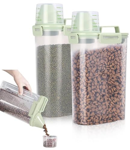 YILANJIN Storage Jar Set, 2 PCS 3000ML Kitchen Plastic Airtight Container with Measuring Cup, Plastic Cereal Dry Food Storage Tank for Rice, Clear Kitchen Storage Containers for Cereal, Grain, Flour