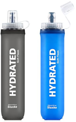 SLUXKE Gourde Souple 500ml, TPU Gourde Pack 2 Units, Flasque Running Bouteille D'eau Pliable Sans BPA pour Le Running, Vélo, Randonnée