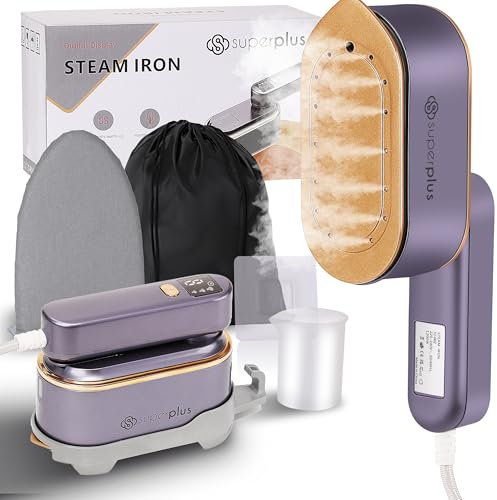 SUPERPLUS Travel Iron Portable Clothes Steamer, Garment Steamer Ironing Gloves - Upgraded 2 in 1 Steamer Clothing, 3 Steam Levels, 150ml Water Tank, LCD Screen Iron Steamer for Travel, Home & Office