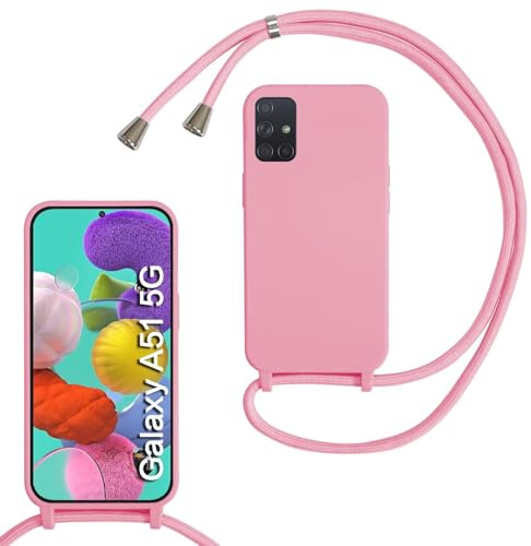 xinyunew Handykette für Samsung Galaxy A51 5G Hülle mit Band, Handyhülle mit Schnur zum Umhängen, weiche TPU Silikonhülle mit Band [abnehmbar] Halskettenhülle für Samsung Galaxy A51 5G-Rosa | Kameraschutz und Bildschirmschutz, Necklace Handyhülle mit Schnur Stossfest Schutzhülle für zum Umhängen Case mit Kordel