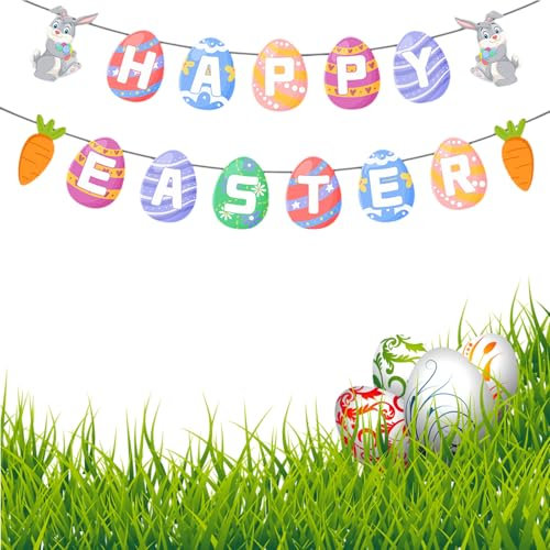 Oster-Wimpelkette, Osterdekoration, Hasen-Wimpelkette, Ostereier, Hase, Happy Easter Wimpelkette, Girlande für Zuhause, Ostern, Partyzubehör, Frühlingsdekorationen, Foto-Requisiten