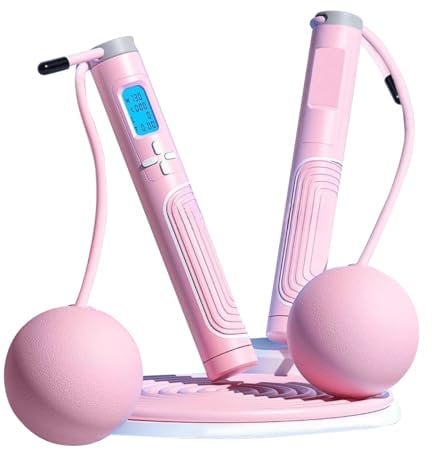 Cordless & Corded Smart Skipping Rope with HD Display, Adjustable Length, Fitness Tracker, and Weighted Handles – Includes 3m Rubberised Wire Rope and Cordless Ball (Pink)
